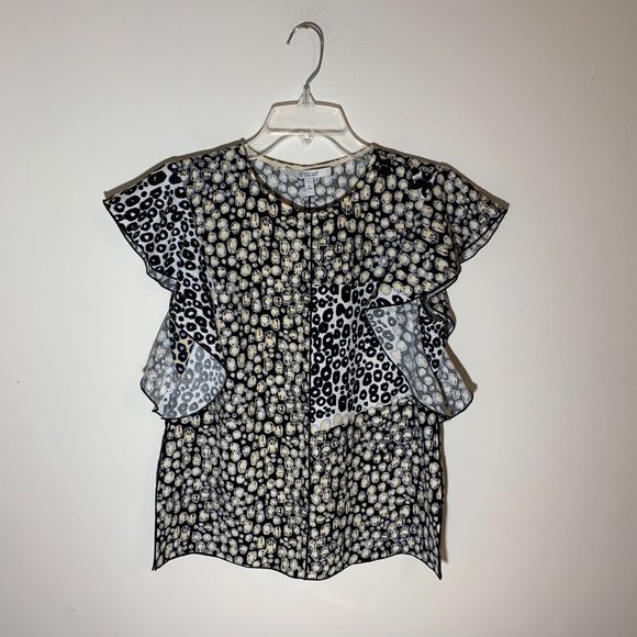 Derek Lam IO Crosby Animal Print Top with Peplum Flutter Sleeves Down Side Size - Picture 2 of 9